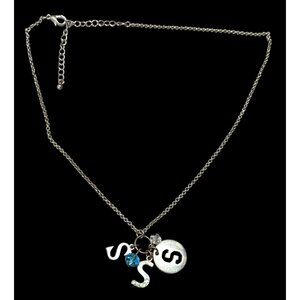 S Initial Charm Necklace Silver Tone With Blue Bead Accent